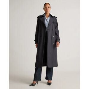 Quince Black Comfort Stretch Long Trench Coat Size M NWT